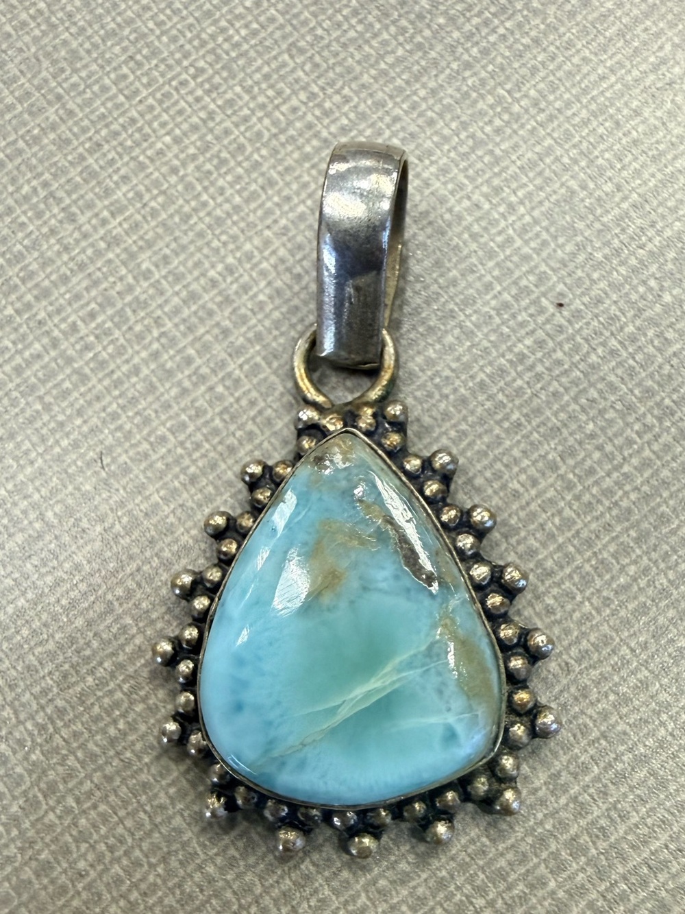 Sterling Silver Larimar Teardrop Pendant - Light Blue Gemstone
